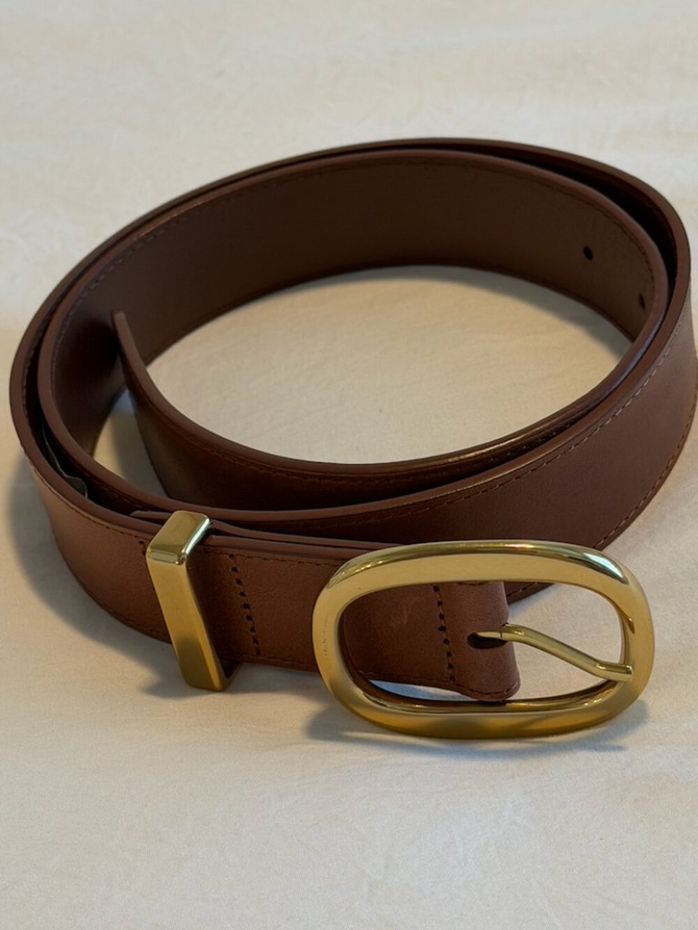 Aritzia Lifetime Solid Brass Leather Wide Belt Brown Gold M